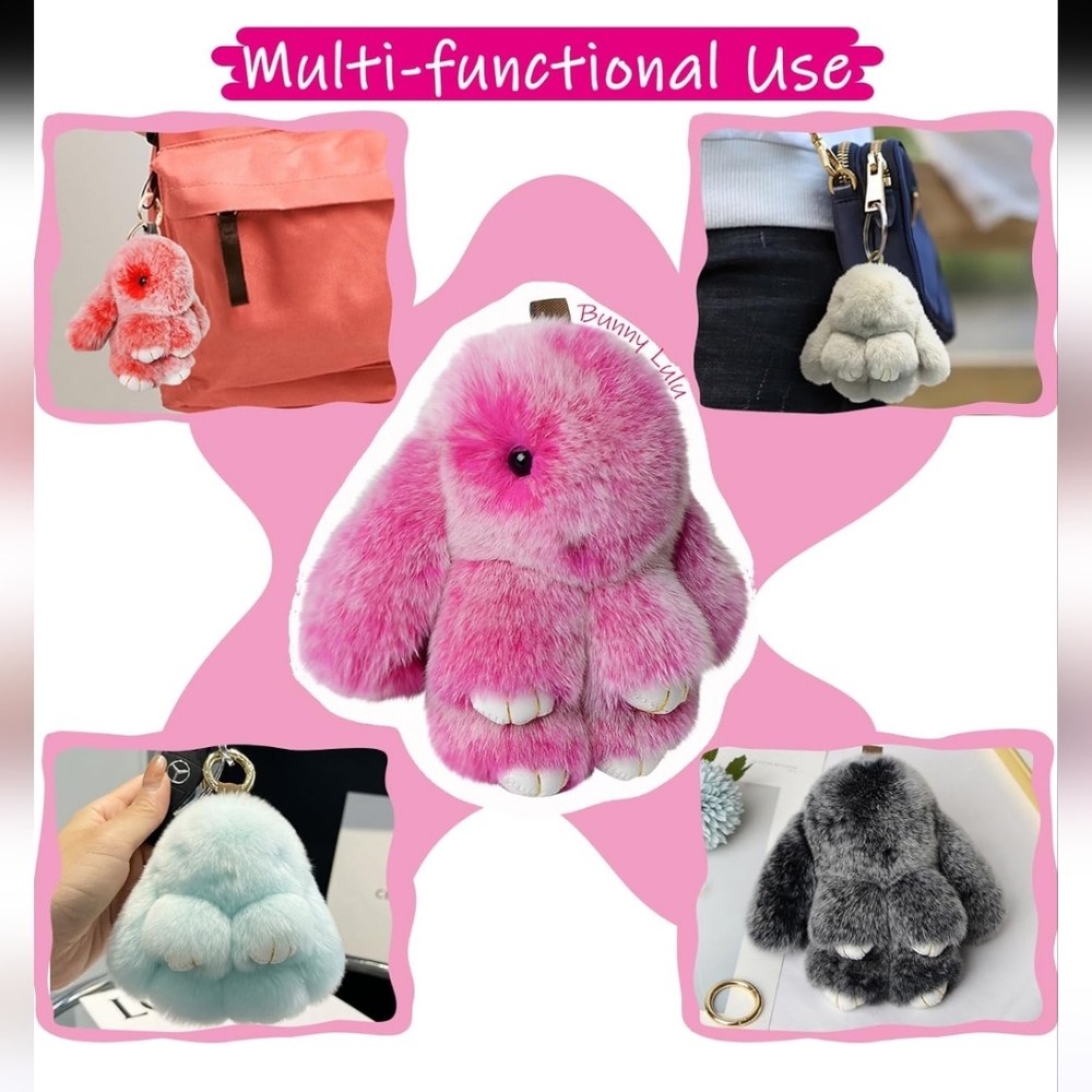 Bunny Keychain 5.5 inch Plush Without Giftbox - white, royal blue.